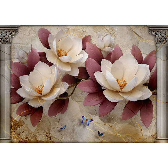 Panoramic Wallpaper - Wall Mural - 3D Flowers