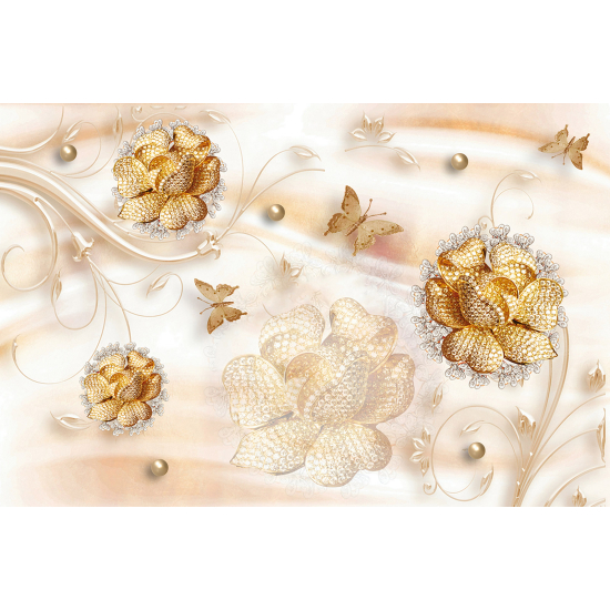 Panoramic Wallpaper - Wall Mural - 3D Flowers