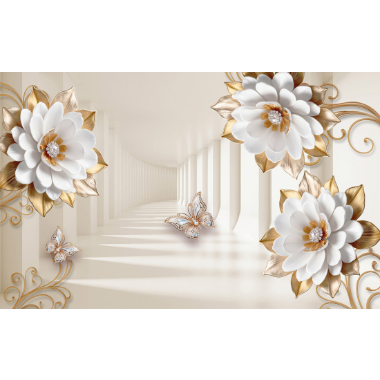 Panoramic Wallpaper - Wall Mural - 3D Flowers