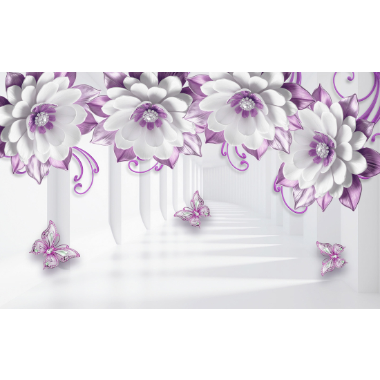 Panoramic Wallpaper - Wall Mural - 3D Flowers