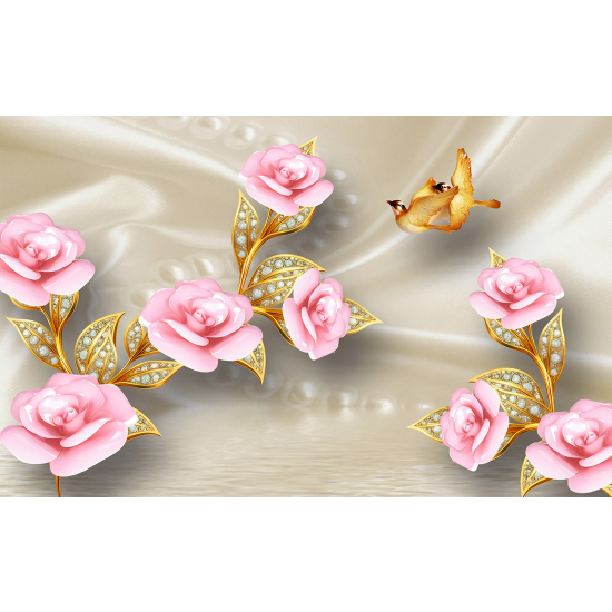 Panoramic Wallpaper - Wall Mural - 3D Flowers