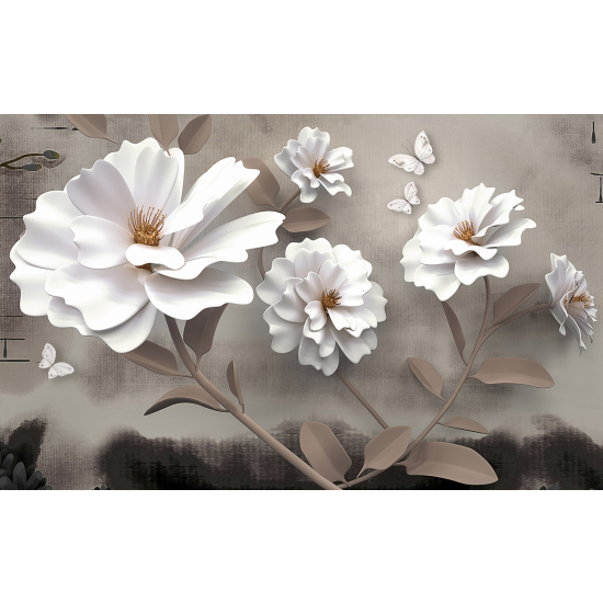 Panoramic Wallpaper - Wall Mural - 3D Flowers