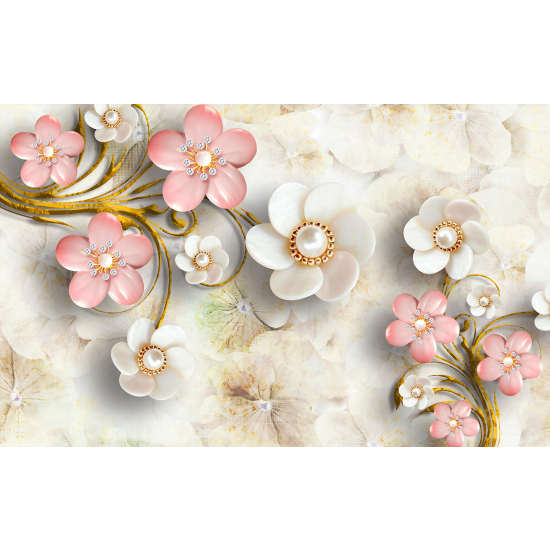 Panoramic Wallpaper - Wall Mural - 3D Flowers