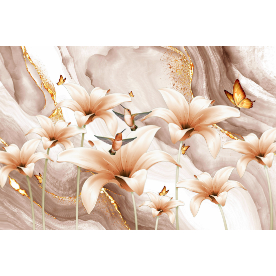 Panoramic Wallpaper - Wall Mural - 3D Flowers