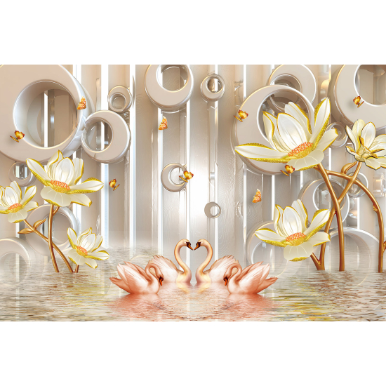 Panoramic Wallpaper - Wall Mural - 3D Swans