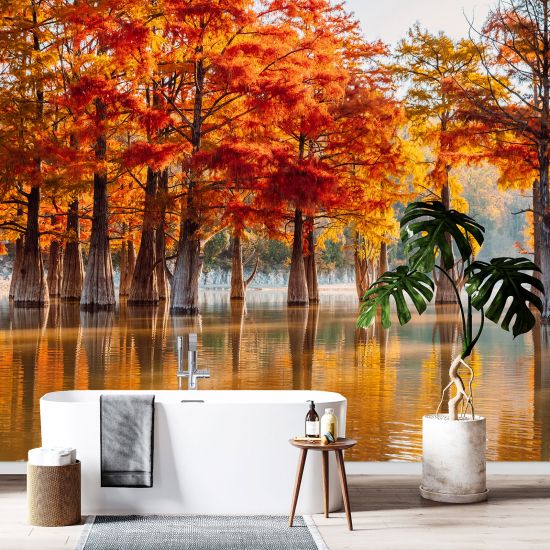 Panoramic Wallpaper - Wall Mural - Autumn Lake