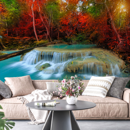 Panoramic Wallpaper - Wall Mural - Autumn Waterfalls