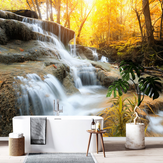 Panoramic Wallpaper - Wall Mural - Autumn Waterfalls