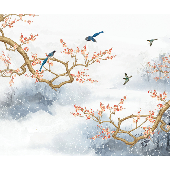 Panoramic Wallpaper - Wall Mural - Bird Branches