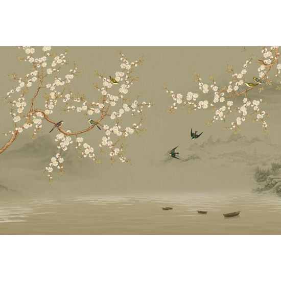 Panoramic Wallpaper - Wall Mural - Bird Branches