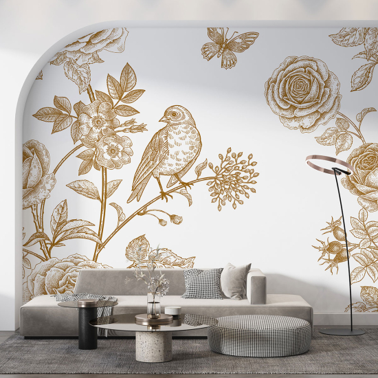 Panoramic Wallpaper - Wall Mural - Bird Flowers