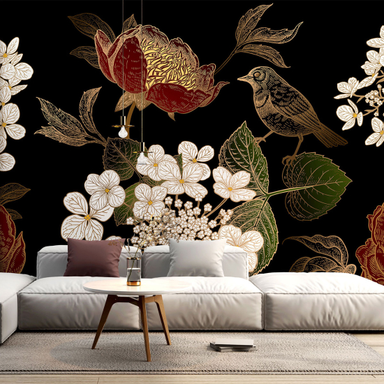 Panoramic Wallpaper - Wall Mural - Bird Flowers