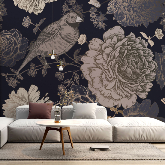 Panoramic Wallpaper - Wall Mural - Bird Flowers