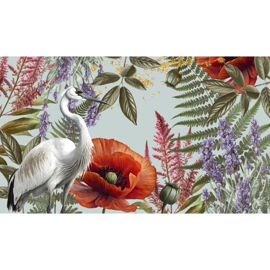 Panoramic Wallpaper - Wall Mural - Bird Flowers