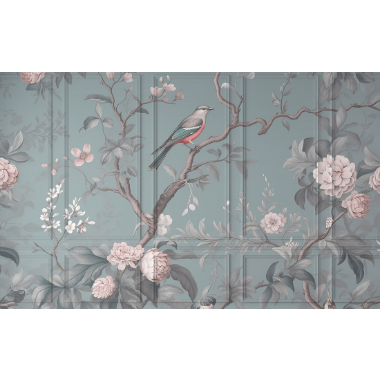 Panoramic Wallpaper - Wall Mural - Bird Flowers