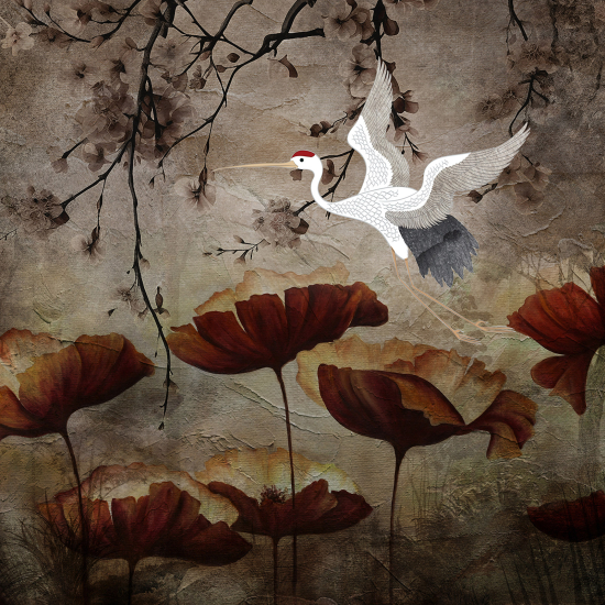 Panoramic Wallpaper - Wall Mural - Bird Flowers