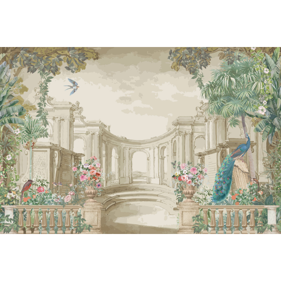 Panoramic Wallpaper - Wall Mural - Bird Garden