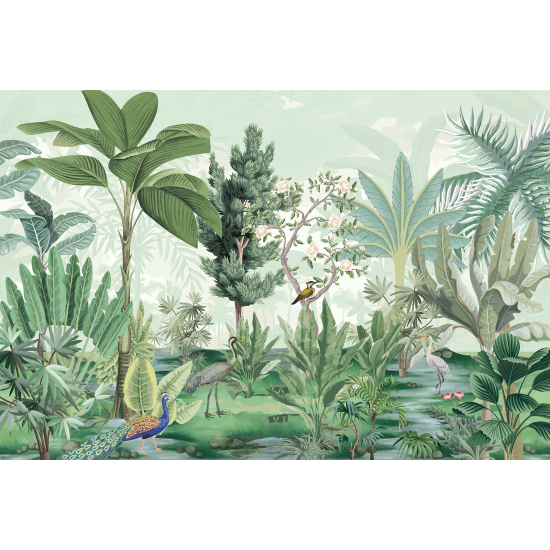 Panoramic Wallpaper - Wall Mural - Bird Garden