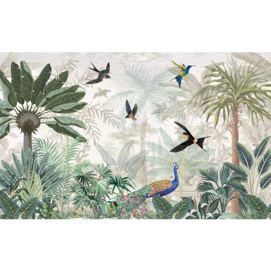 Panoramic Wallpaper - Wall Mural - Bird Garden