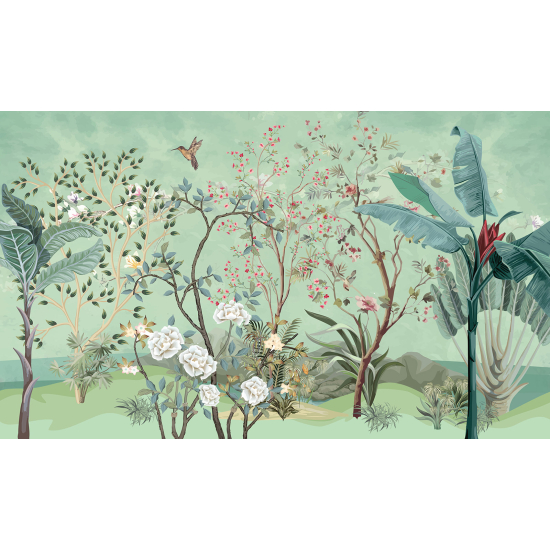 Panoramic Wallpaper - Wall Mural - Bird Garden