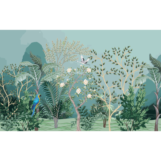 Panoramic Wallpaper - Wall Mural - Bird Garden