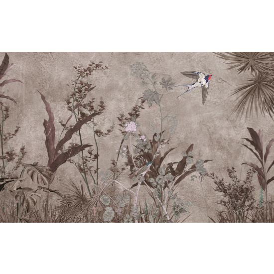 Panoramic Wallpaper - Wall Mural - Bird Plants