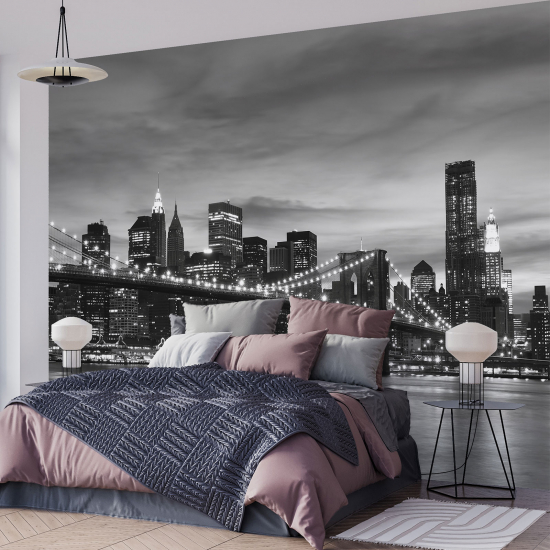 Panoramic Wallpaper - Wall Mural - Black and White Panorama of New York