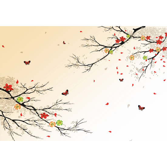 Panoramic Wallpaper - Wall Mural - Butterfly Branches