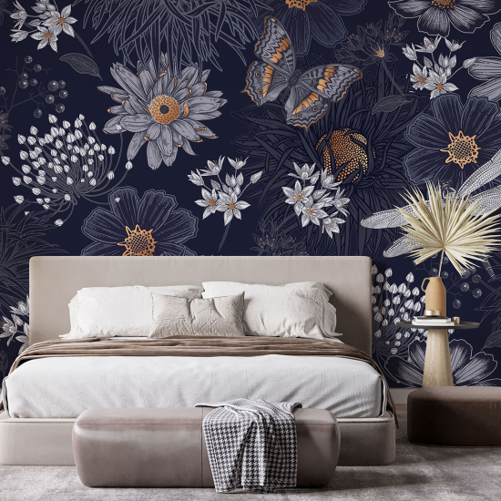 Panoramic Wallpaper - Wall Mural - Butterfly Flowers