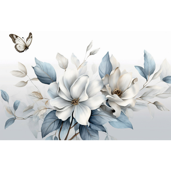 Panoramic Wallpaper - Wall Mural - Butterfly Flowers