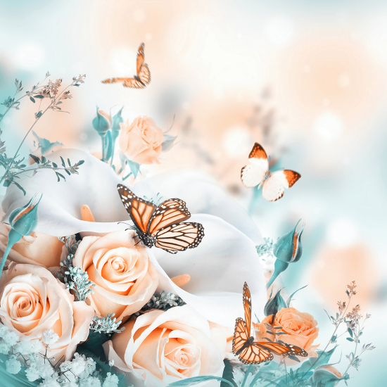 Panoramic Wallpaper - Wall Mural - Butterfly Flowers