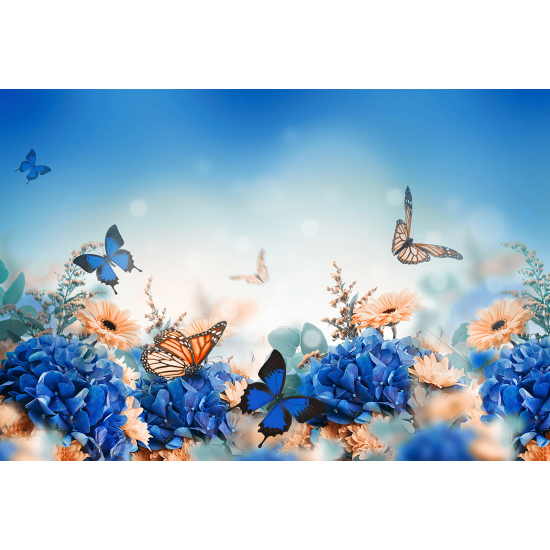 Panoramic Wallpaper - Wall Mural - Butterfly Flowers