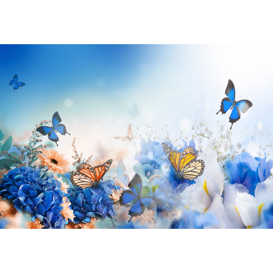 Panoramic Wallpaper - Wall Mural - Butterfly Flowers