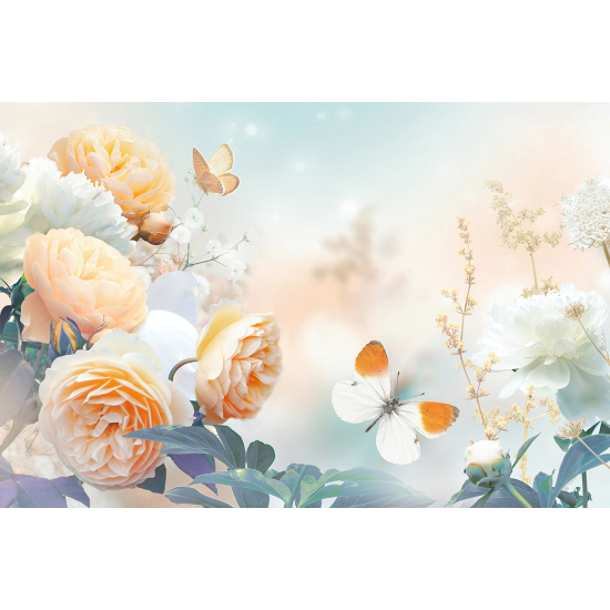 Panoramic Wallpaper - Wall Mural - Butterfly Flowers