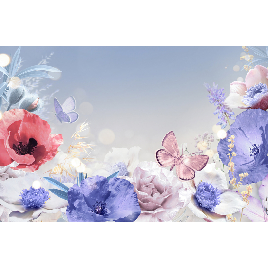 Panoramic Wallpaper - Wall Mural - Butterfly Flowers