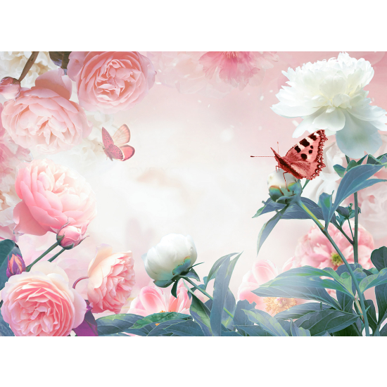 Panoramic Wallpaper - Wall Mural - Butterfly Flowers