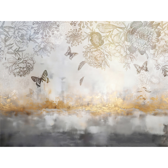 Panoramic Wallpaper - Wall Mural - Butterfly Flowers