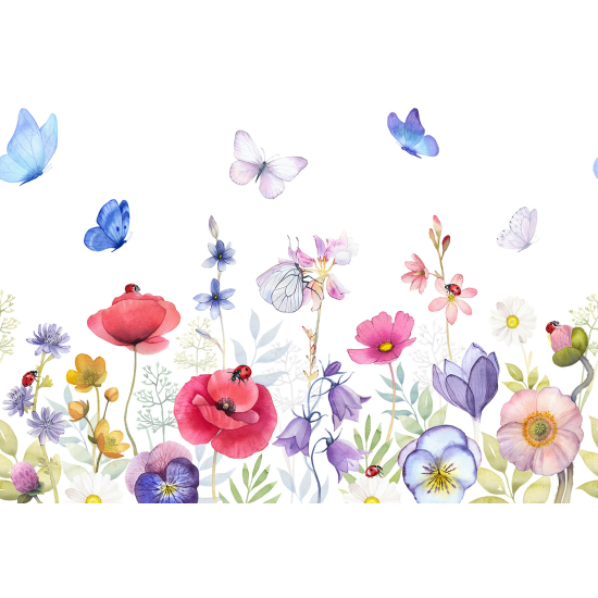 Panoramic Wallpaper - Wall Mural - Butterfly Flowers