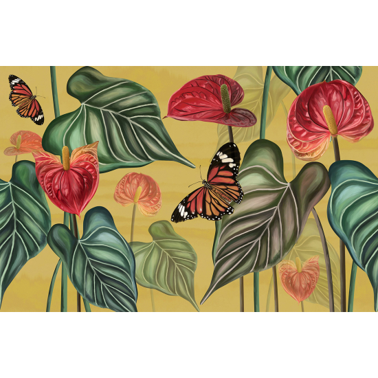 Panoramic Wallpaper - Wall Mural - Butterfly Flowers