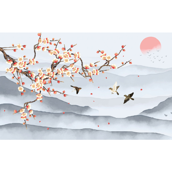 Panoramic Wallpaper - Wall Mural - Cherry trees