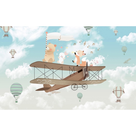 Panoramic Wallpaper - Wall Mural Children - Animal Plane