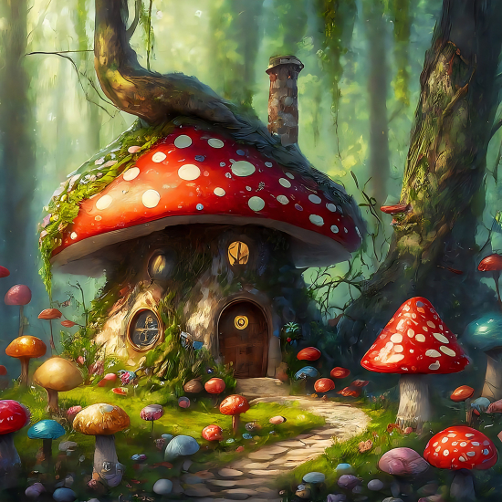 Panoramic Wallpaper - Wall Mural Children - Forest Mushrooms