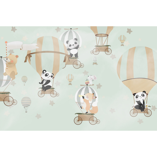 Panoramic Wallpaper - Wall Mural Children - Hot Air Balloon Animals