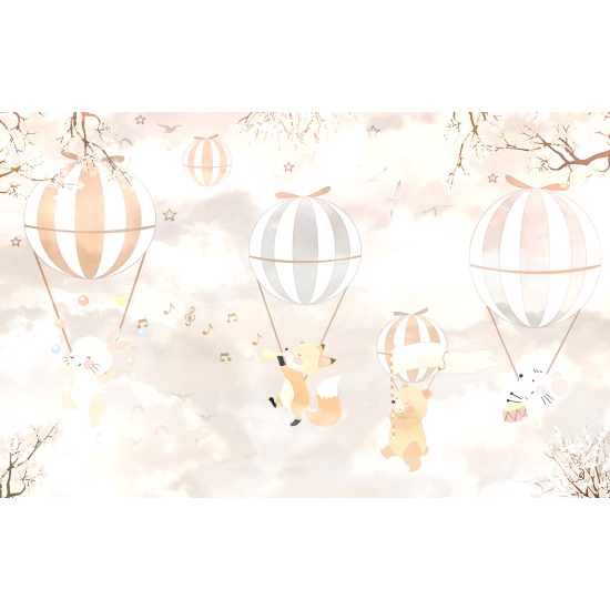 Panoramic Wallpaper - Wall Mural Children - Hot Air Balloon Animals