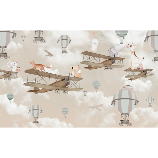 Panoramic Wallpaper - Wall Mural Children - Hot Air Balloon Animals