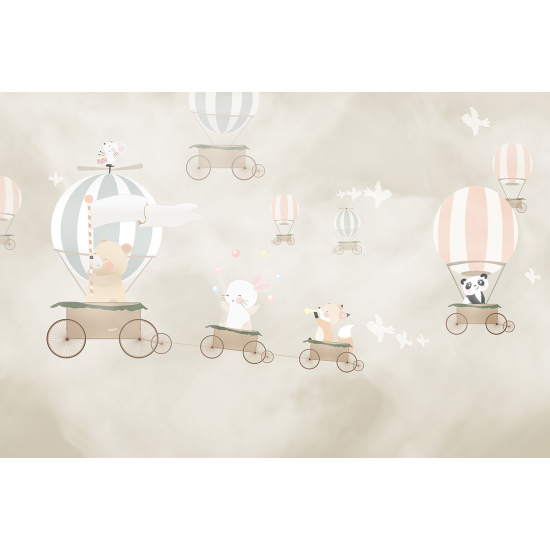 Panoramic Wallpaper - Wall Mural Children - Hot Air Balloon Animals