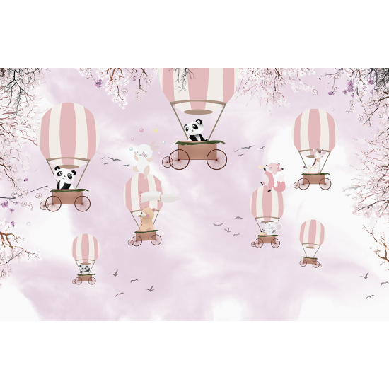 Panoramic Wallpaper - Wall Mural Children - Hot Air Balloon Animals