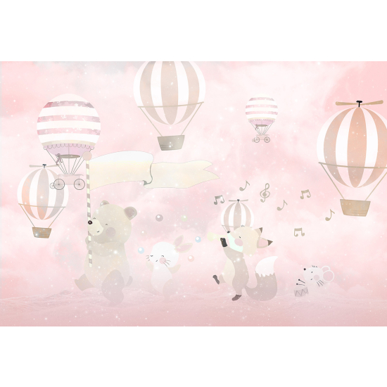 Panoramic Wallpaper - Wall Mural Children - Hot Air Balloon Animals