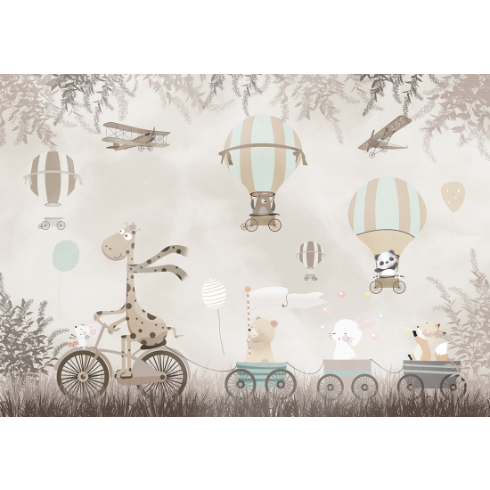 Panoramic Wallpaper - Wall Mural Children - Hot Air Balloon Animals