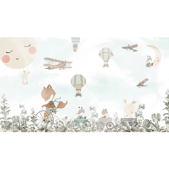 Panoramic Wallpaper - Wall Mural Children - Hot Air Balloon Animals